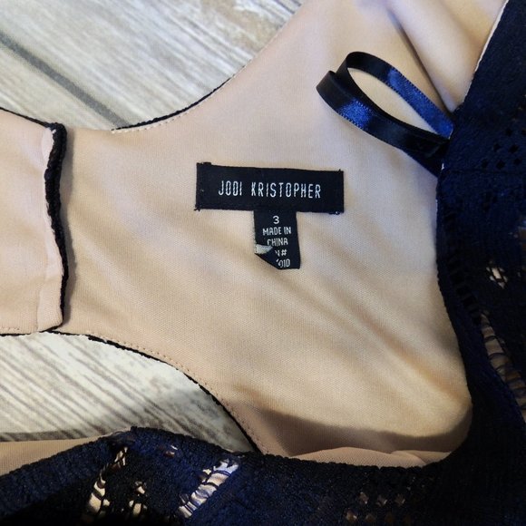 Jodi Kristopher Black Lace Cutout Belted Dress - Picture 6 of 7